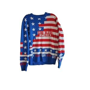 Vintage Sweater Red White Blue USA Flag 4th of July God Bless America Men/women
